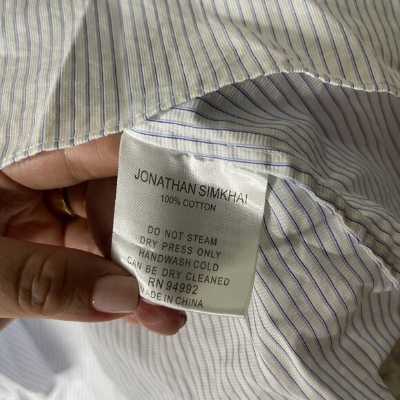 Jonathan Simkhai Shirt Womens XS Blue White Striped Off Shoulder Top Boho Cotton - Picture 6 of 7